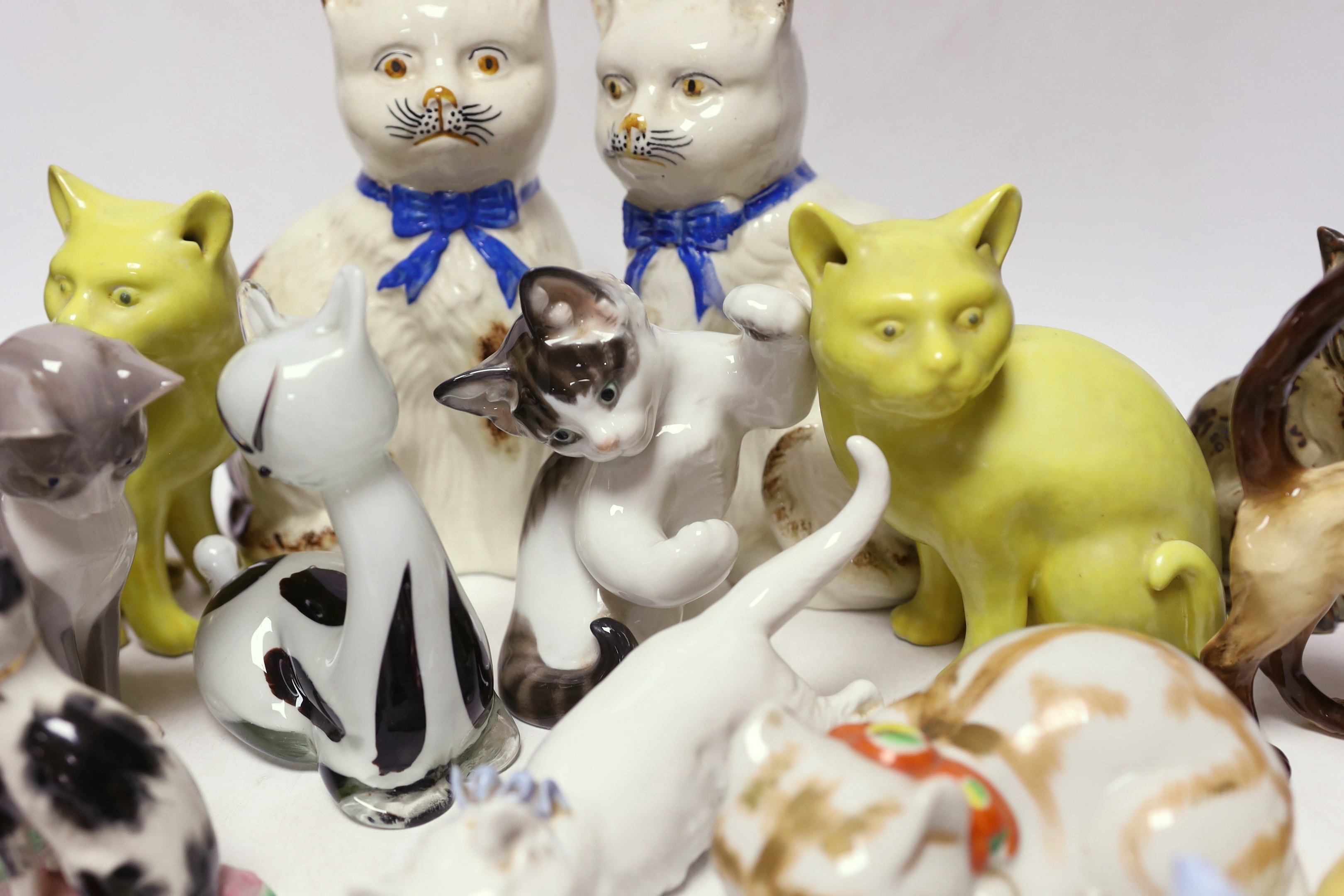 An assortment of various cat ornaments including a Bing and Grundahl example and one Wien example, largest 21cm high